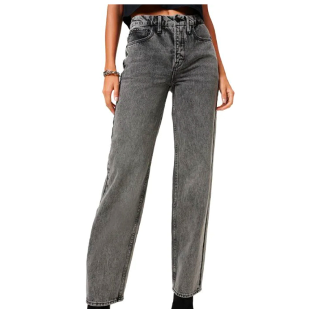 Good American High-Rise Straight Leg Jeans in Washed Gray